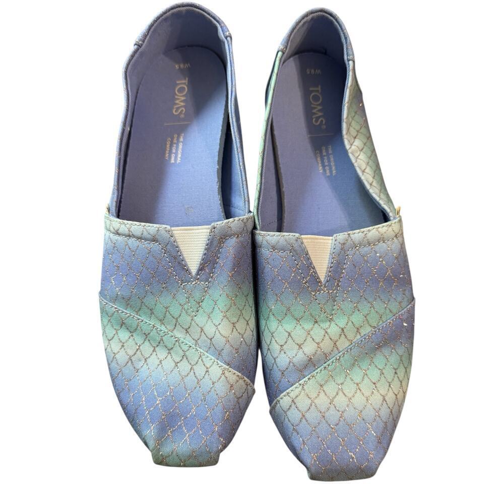TOMS Blue Green Mermaid Scale Glitter Flats Size 9.5